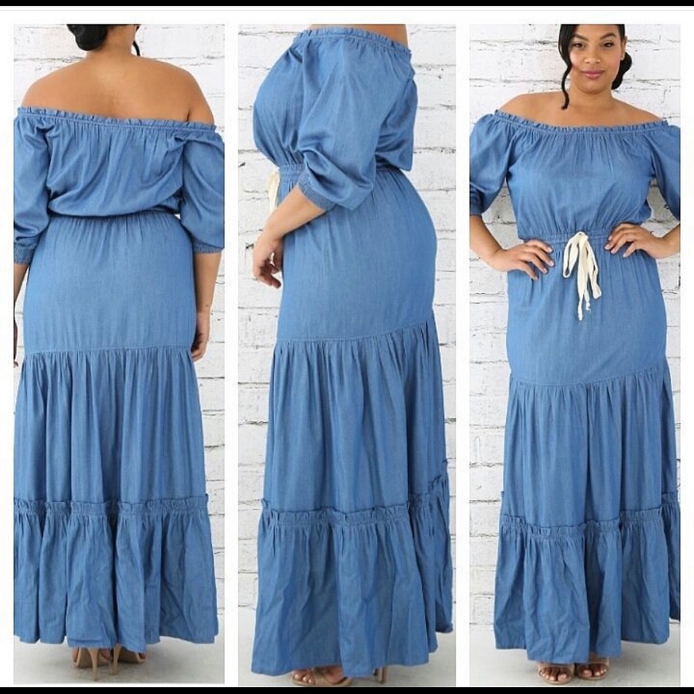 NWT denim maxi dress. Drawstring detail💙💙👗👗